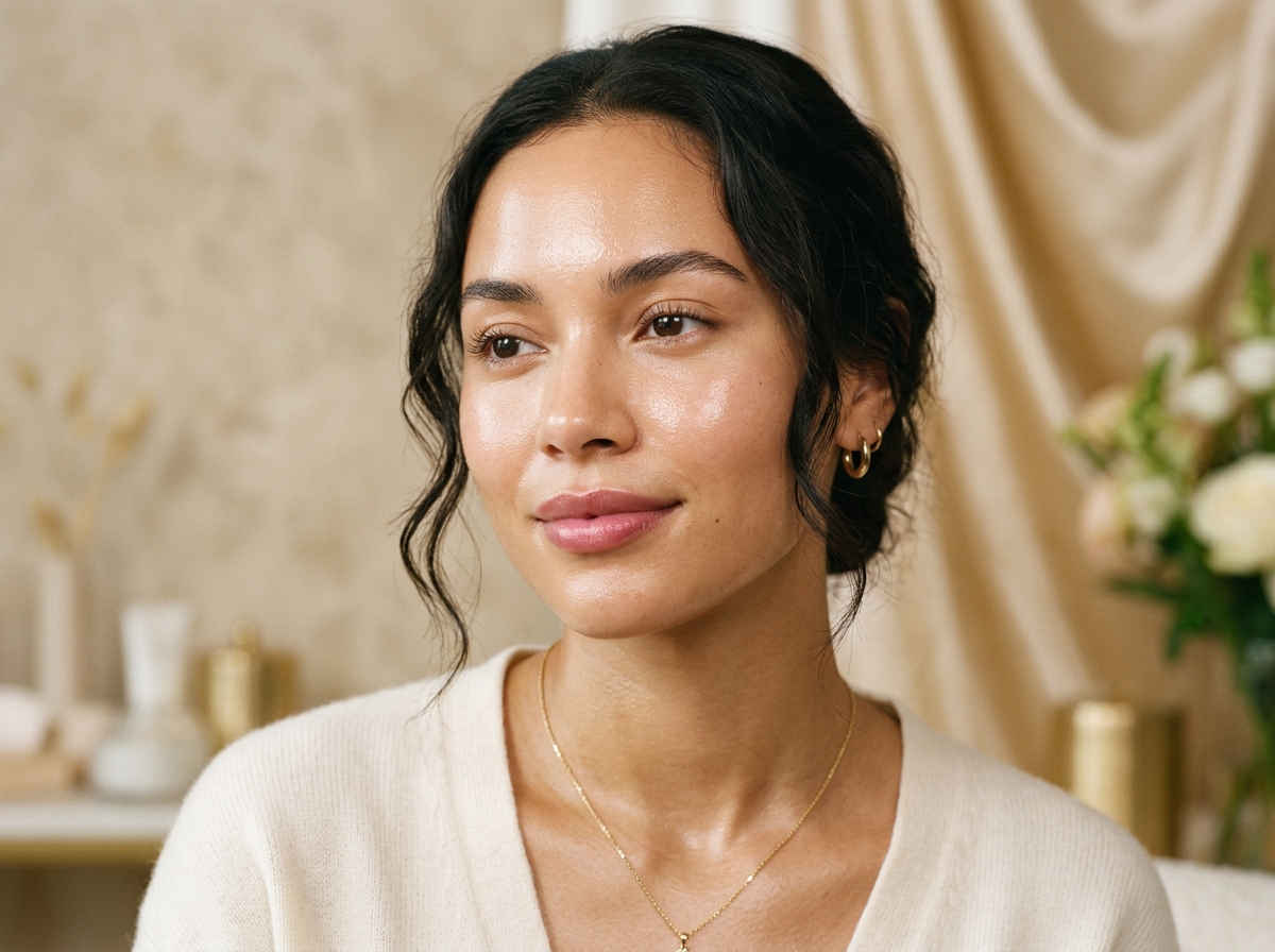 Woman with glowing radiant skin after facial treatment